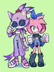 Size: 1224x1635 | Tagged: safe, artist:ketrindarkdragon, amy rose, blaze the cat, cat, hedgehog, 2021, amy x blaze, cute, female, females only, lesbian, looking at viewer, shipping, shoes, sunglasses