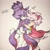Size: 1080x1080 | Tagged: safe, artist:_mayonaka_, amy rose, blaze the cat, cat, hedgehog, 2017, amy x blaze, amy's halterneck dress, blaze's tailcoat, blushing, clothes, cute, dress, eyes closed, female, females only, holding arm, lesbian, shipping, traditional media