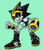 Size: 800x937 | Tagged: safe, artist:8xenon8, artist:shadails, shard the metal, black sclera, green background, looking at viewer, mouth open, robot, simple background, smile, solo, standing
