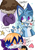Size: 1240x1754 | Tagged: safe, artist:kittailsenjoyer, oc, oc:harper the fennec, oc:kitsu the fennec, oc:pearl the fox, fox, abstract background, character name, cute, eye clipping through hair, fangs, fankid, female, fennec, fingerless gloves, hair over eyes, heart, magical gay spawn, male, nonbinary, oversized, parent:kit, parent:tails, parents:kittails, smile, star (symbol), sticker, trio, waving