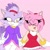 Size: 1000x1000 | Tagged: safe, artist:starfire_galaxy_cat, amy rose, blaze the cat, cat, hedgehog, 2023, amy x blaze, amy's halterneck dress, blaze's tailcoat, blushing, clothes, cute, dress, eyes closed, female, females only, holding hands, lesbian, shipping