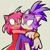 Size: 612x612 | Tagged: safe, artist:mechokky, amy rose, blaze the cat, cat, hedgehog, 2023, amy x blaze, amy's halterneck dress, blaze's tailcoat, blushing, clothes, cute, dress, female, females only, hearts, hugging from behind, lesbian, looking at each other, shipping