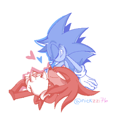 Size: 393x370 | Tagged: safe, artist:nickzzi76, knuckles the echidna, sonic the hedgehog, duo, eyes closed, gay, heart, knuxonic, looking at them, shipping, signature, simple background, white background