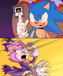 Size: 1707x2048 | Tagged: safe, artist:twistedsuid, blaze the cat, sonic the hedgehog, monitor