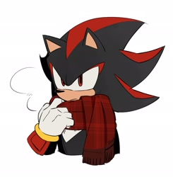 Size: 2003x2048 | Tagged: safe, artist:yicuojinan, shadow the hedgehog, 2023, bust, frown, looking offscreen, scarf, simple background, solo, white background, winter outfit