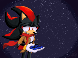 Size: 2990x2241 | Tagged: safe, artist:shadydaone, shadow the hedgehog, crying, holding something, scarf, snow