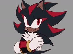 Size: 1558x1160 | Tagged: safe, artist:shadzowo, shadow the hedgehog, 2023, arms folded, bust, flat colors, grey background, looking up, simple background, solo