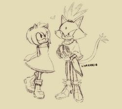 Size: 999x892 | Tagged: safe, artist:lymooniee, amy rose, blaze the cat, cat, hedgehog, 2023, amy x blaze, christmas, cute, female, females only, lesbian, present, shipping, sketch
