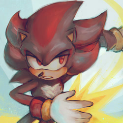 Size: 1000x1000 | Tagged: safe, artist:panafal, shadow the hedgehog, 2018, abstract background, clenched teeth, looking offscreen, solo, speedpaint available, speedpaint in description
