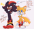 Size: 1929x1634 | Tagged: safe, artist:chibi-0004, miles "tails" prower, shadow the hedgehog, alternate gloves, alternate shoes, alternate universe, arms folded, duo, english text, frown, grey background, heart, looking ahead, signature, simple background, standing, star (symbol)