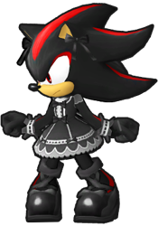 Size: 267x382 | Tagged: safe, artist:ancient-debris, shadow the hedgehog, 3d, boots, bow, dress, edit, femboy, frown, goth, goth shadow, lolita, looking ahead, simple background, solo, standing, transparent background