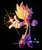 Size: 1500x1776 | Tagged: safe, artist:nova-rpv, sonic the hedgehog, super sonic 2, black background, finger snap, flying, frown, looking at viewer, redraw, simple background, solo, sparkles, star (symbol), super form, top surgery scars, trans male, transgender