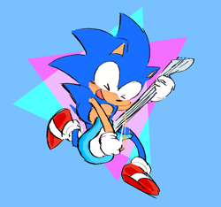 Size: 2048x1915 | Tagged: safe, artist:chubbidust, sonic the hedgehog, abstract background, blushing, cute, eyes closed, guitar, mouth open, solo, sonabetes