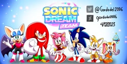 Size: 1407x715 | Tagged: safe, artist:gordodel2006, amy rose, cheese (chao), cream the rabbit, knuckles the echidna, miles "tails" prower, sonic the hedgehog, sonic dream team