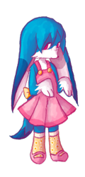 Size: 987x2048 | Tagged: safe, artist:jonahmagnus, kit the fennec, bow, cute, dress, kitabetes, lidded eyes, looking at viewer, pink shoes, simple background, smile, socks, solo, standing, trans female, transgender, transparent background