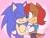 Size: 1024x768 | Tagged: safe, artist:nino5571, sally acorn, sonic the hedgehog, duo, looking at each other, shipping, sonally