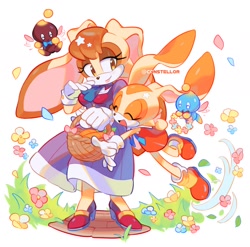 Size: 2000x1979 | Tagged: safe, artist:constellor, cheese (chao), chocola (chao), cream the rabbit, vanilla the rabbit, group