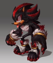 Size: 1440x1708 | Tagged: safe, artist:snartles, shadow the hedgehog, drooling, gradient background, sharp teeth, solo, tongue out, were form, werehog