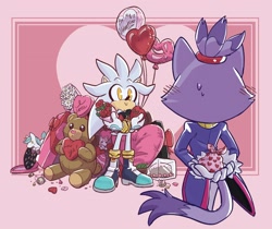Size: 3146x2647 | Tagged: safe, artist:aideneye, blaze the cat, silver the hedgehog, duo, shipping, silvaze, valentine's day