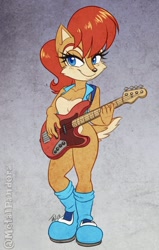 Size: 644x1013 | Tagged: safe, artist:metalpandora, sally acorn, bass guitar, guitar, playing music, sally's vest and boots, solo