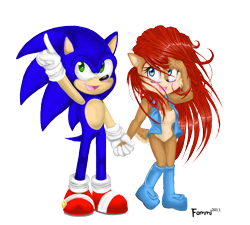 Size: 700x630 | Tagged: safe, artist:fommi, sally acorn, sonic the hedgehog, duo, holding hands, sally x sonic, shipping, straight