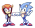Size: 935x771 | Tagged: safe, artist:vaporotem, mighty the armadillo, sonic the hedgehog, armadillo, hedgehog, 2011, classic mighty, classic sonic, cute, duo, fistbump, hand on hip, looking at viewer, male, males only, simple background, smile, standing, transparent background, v sign