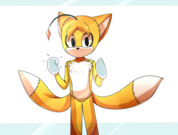 Size: 1280x968 | Tagged: safe, artist:purpleemerald19, tails doll, 2019, abstract background, genderless, glass, hand on screen, looking at viewer, solo, standing