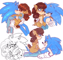 Size: 4000x3847 | Tagged: safe, artist:lilredgummie, sally acorn, sonic the hedgehog, duo, sally's vest and boots, shipping, sonally