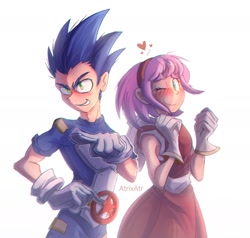 Size: 1628x1548 | Tagged: safe, artist:atrixatr, amy rose, sonic the hedgehog, human, amy x sonic, duo, humanized, shipping, straight