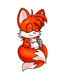 Size: 1754x2048 | Tagged: safe, artist:taeko, miles "tails" prower, 2023, :3, chest fluff, classic tails, cute, eyes closed, mobius.social exclusive, simple background, solo, tailabetes, transparent background, wrapped in tails