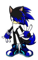 Size: 1801x2849 | Tagged: safe, artist:k3llywolfarts, oc, oc:alex the cat, cat, 2020, black fur, chest fluff, fingerless gloves, hair over one eye, male, oc only, redesign, shoes, solo, standing, v sign