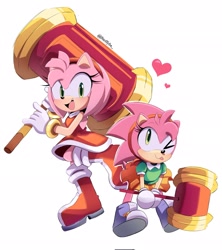 Size: 1820x2048 | Tagged: safe, artist:steffy_bs, amy rose, classic amy, duo, piko piko hammer, self paradox