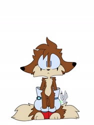 Size: 1536x2048 | Tagged: safe, artist:blue fluff, miles "tails" prower, 2019, :<, colored ears, floppy ears, looking at viewer, redesign, simple background, solo, standing, white background