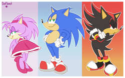 Size: 1350x850 | Tagged: safe, artist:defblow, amy rose, shadow the hedgehog, sonic the hedgehog, abstract background, trio