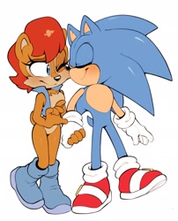 Size: 1655x2048 | Tagged: safe, artist:meanbeanzone, sally acorn, sonic the hedgehog, duo, shipping, sonally, straight