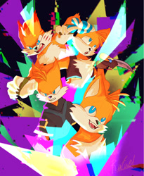 Size: 1620x1979 | Tagged: safe, artist:thefinnishone, mangey, miles "tails" prower, nine, sails, sonic prime, abstract background, group, signature