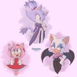 Size: 2048x2048 | Tagged: safe, artist:jazzmm15, amy rose, blaze the cat, rouge the bat, abstract background, female, trio