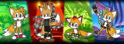 Size: 1911x678 | Tagged: safe, artist:anthonyazxmn, mangey, miles "tails" prower, nine, sails, sonic prime, abstract background, group