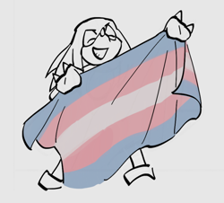 Size: 640x578 | Tagged: safe, artist:ffc1cb, knuckles the echidna, clenched teeth, eyes closed, grey background, holding something, pride flag, simple background, smile, solo, standing, trans pride