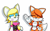Size: 1280x800 | Tagged: safe, artist:edmopysun, miles "tails" prower, fox, 2021, classic tails, duo, eyes closed, female, gender swap, looking away, modern tails, rouge's heart top, shadow (lighting), simple background, standing, waving, white background
