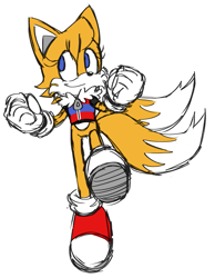 Size: 895x1152 | Tagged: safe, artist:thecoolertails, miles "tails" prower, clenched fists, crop jacket, eyelashes, female, furry collar, looking up, running, simple background, sketch, smile, solo, trans female, trans girl tails, transgender, white background, zip