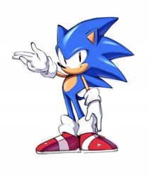 Size: 1720x2048 | Tagged: safe, artist:aeyga_x, sonic the hedgehog, hand up, looking at viewer, male, modern sonic, simple background, smile, solo, solo male, standing, white background