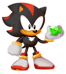 Size: 951x1056 | Tagged: safe, artist:cherucat, shadow the hedgehog, 2017, chaos emerald, chest fluff, classic shadow, classic style, clenched fist, frown, holding something, lineless, looking ahead, simple background, solo, transparent background