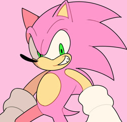 Size: 1024x978 | Tagged: safe, artist:aandygp, sonic the hedgehog, 2018, clenched teeth, color swap, looking at viewer, modern sonic, pink background, pink fur, simple background, smile, solo, standing