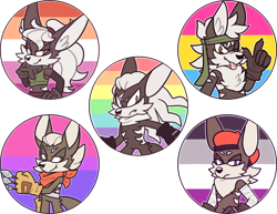 Size: 1280x989 | Tagged: safe, artist:sickaede, infinite the jackal, jackal, 2019, asexual pride, bisexual pride, ear fluff, female, frown, gay pride, gender swap, hand on hip, headband, lesbian, lidded eyes, male, mouth open, pansexual pride, pointing, pride, pride flag, simple background, smile, solo, transparent background