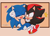 Size: 1245x886 | Tagged: safe, artist:fredzysonadow, shadow the hedgehog, sonic the hedgehog, hedgehog, 2019, abstract background, blushing, carrying them, chest fluff, clenched fist, cute, duo, eyes closed, gay, heart, looking at them, male, mouth open, shadabetes, shadow x sonic, shipping, signature, sonabetes, surprised