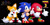 Size: 800x400 | Tagged: safe, artist:gonzartcortez, knuckles the echidna, miles "tails" prower, sonic the hedgehog, 2022, black background, classic knuckles, classic sonic, classic tails, deviantart watermark, looking at viewer, mouth open, pointing, simple background, smile, sonic the hedgehog 3, sprite, sprite redraw, standing, team sonic, thumbs up, trio, victory pose