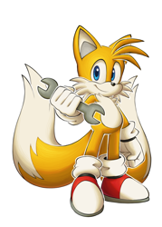 Size: 732x1024 | Tagged: safe, artist:nowykowski, miles "tails" prower, 2022, holding something, looking at viewer, modern tails, simple background, smile, solo, standing, transparent background, wrench