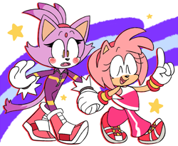Size: 1038x852 | Tagged: safe, artist:cherucat, amy rose, blaze the cat, abstract background, amy x blaze, duo, lesbian, shipping, sonic riders