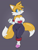 Size: 3022x4000 | Tagged: suggestive, artist:bunnydocemel, miles "tails" prower, breasts, gender swap, outfit swap, purple background, rouge's heart top, simple background, solo